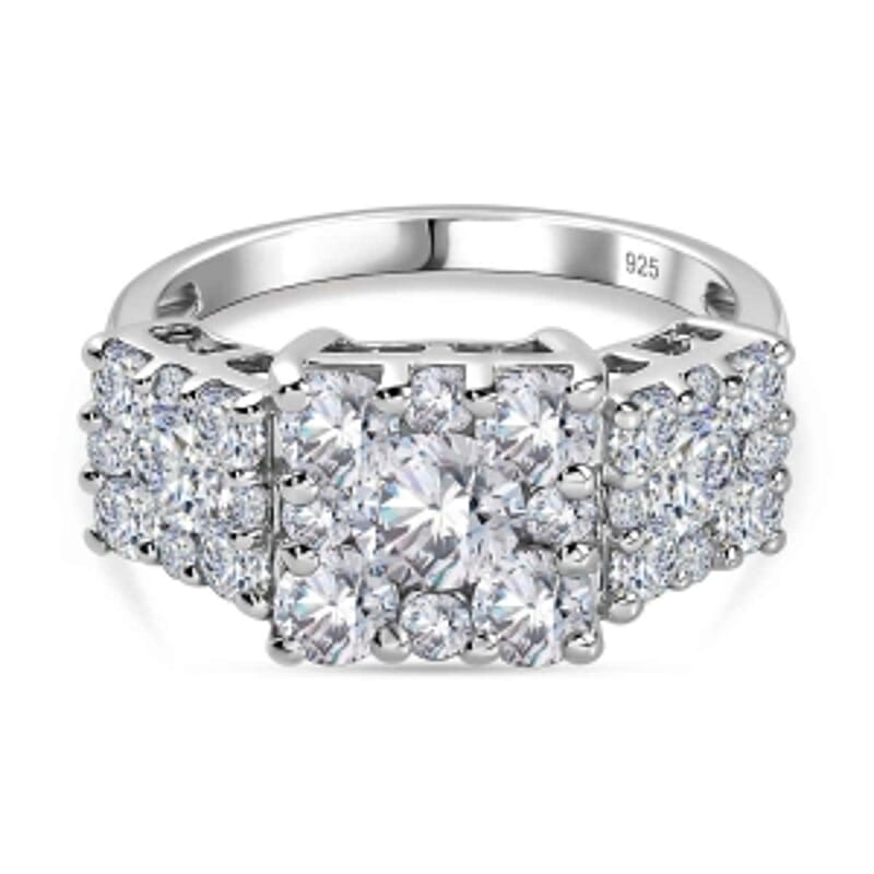 Moissanite 2.33 ctw Ring in Rhodium Over Sterling Silver (Size 6.5)