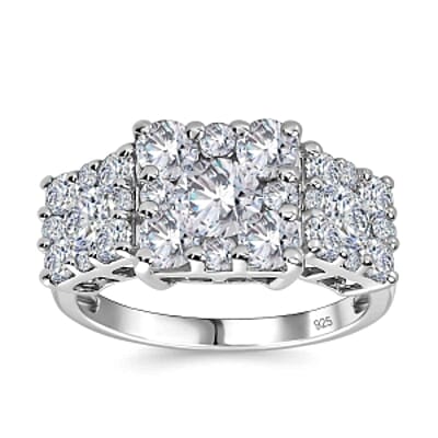 Moissanite 2.33 ctw Ring in Rhodium Over Sterling Silver (Size 6.5)
