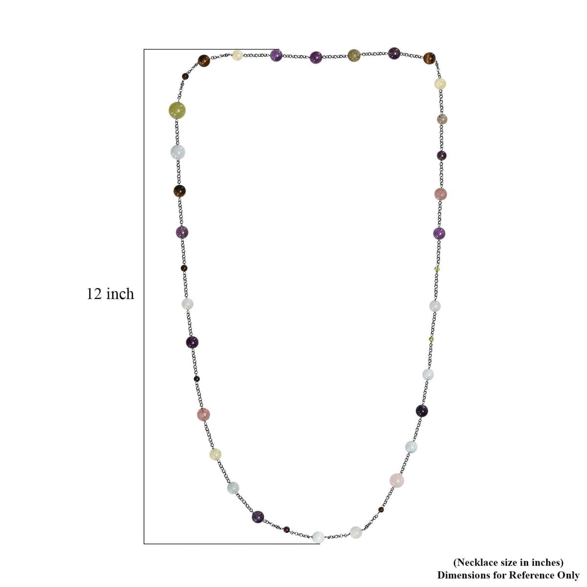 Multi Gemstone Station Necklace 36 Inches in Rhodium Over Sterling Silver 115.00 ctw image number 5