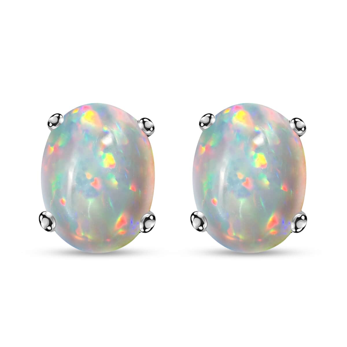 Luxoro 14K White Gold Premium Ethiopian Welo Opal Solitaire Stud Earrings 1.65 ctw image number 0