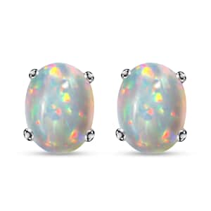 Luxoro 14K White Gold Premium Ethiopian Welo Opal Solitaire Stud Earrings 1.65 ctw