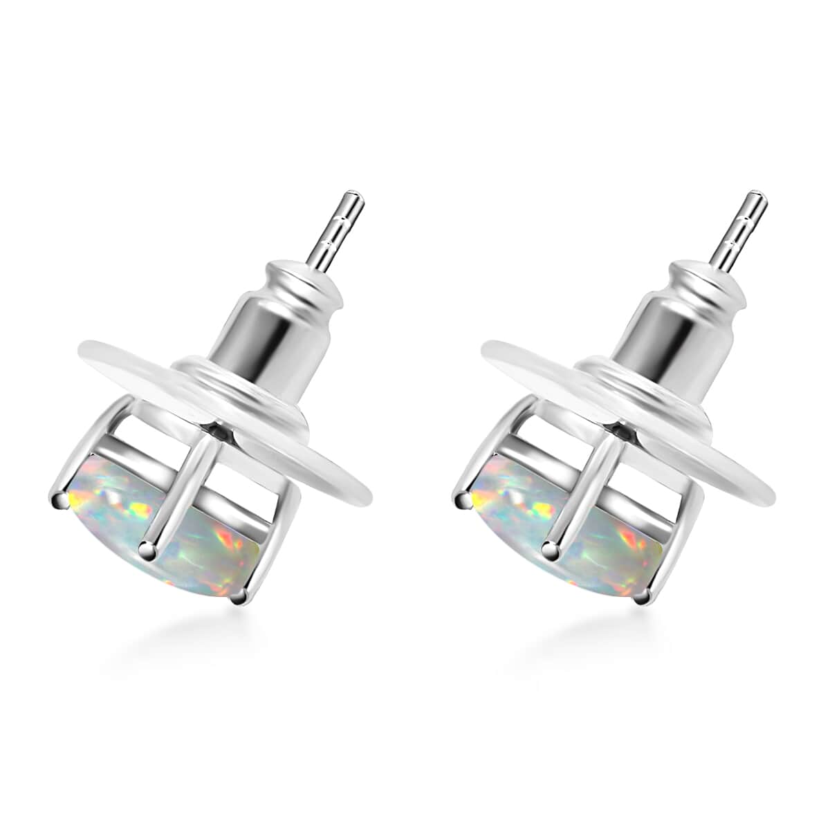 Luxoro 14K White Gold Premium Ethiopian Welo Opal Solitaire Stud Earrings 1.65 ctw image number 2