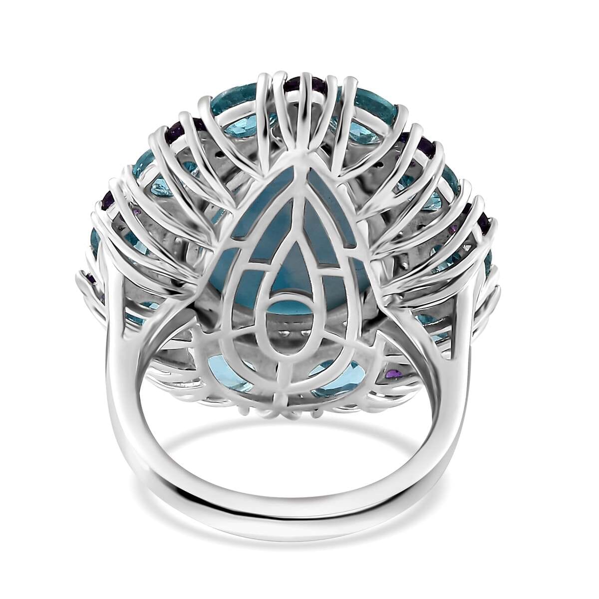Larimar and Multi Gemstone 17.50 ctw Cocktail Ring in Platinum Over Sterling Silver (Size 6.0) image number 4