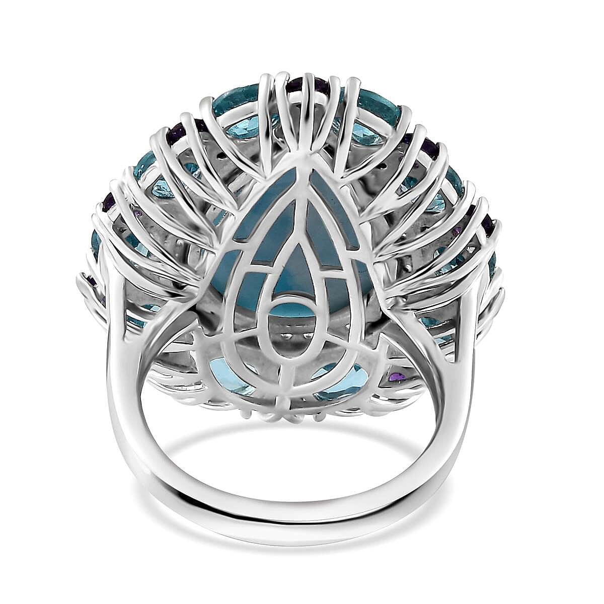 Larimar and Multi Gemstone Cocktail Ring in Platinum Over Sterling Silver (Size 9.0) 17.50 ctw image number 4