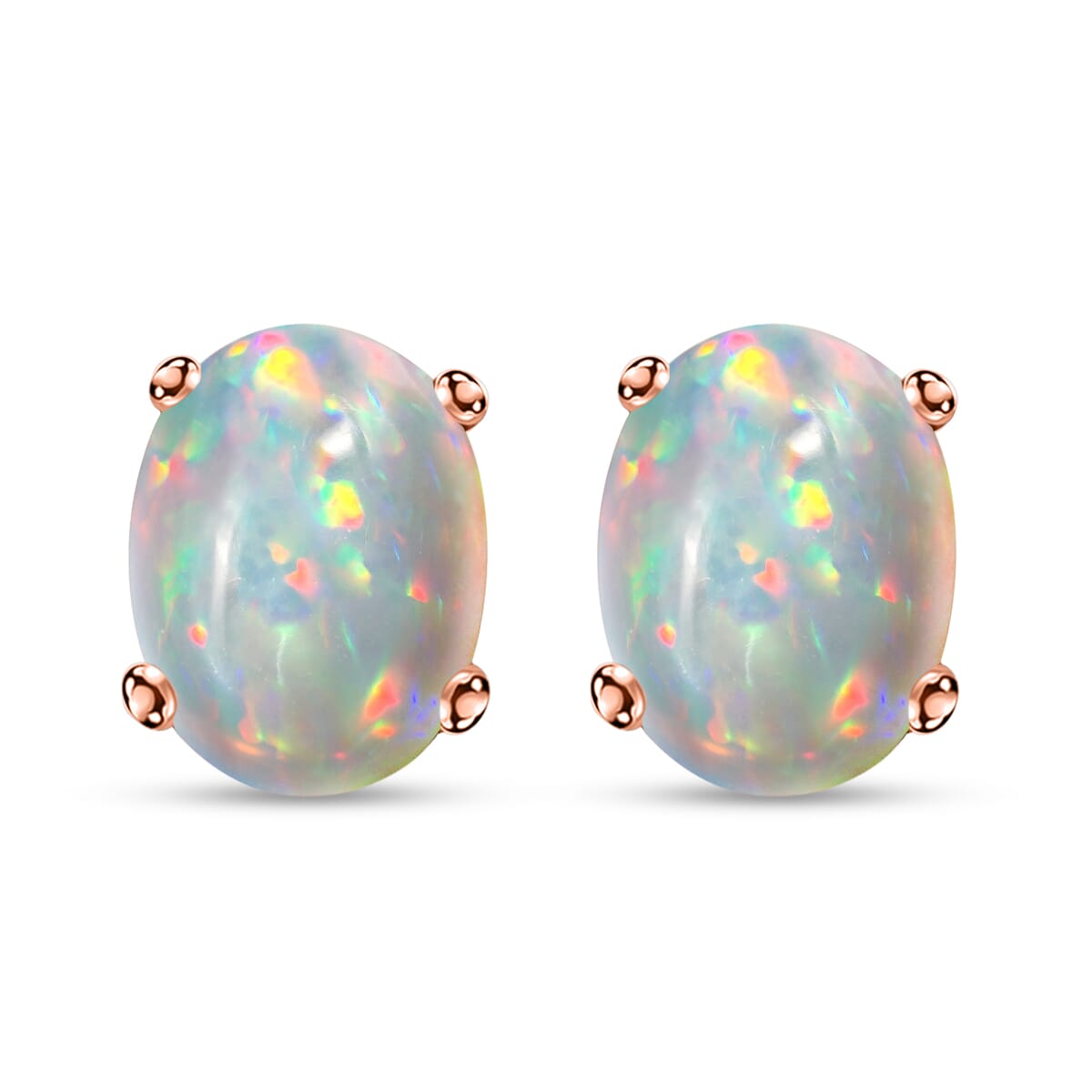 Luxoro 14K Rose Gold Premium Ethiopian Welo Opal Solitaire Stud Earrings 1.65 ctw image number 0