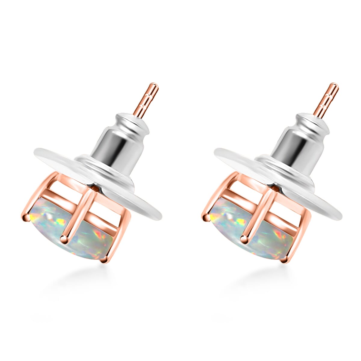 Luxoro 14K Rose Gold Premium Ethiopian Welo Opal Solitaire Stud Earrings 1.65 ctw image number 2