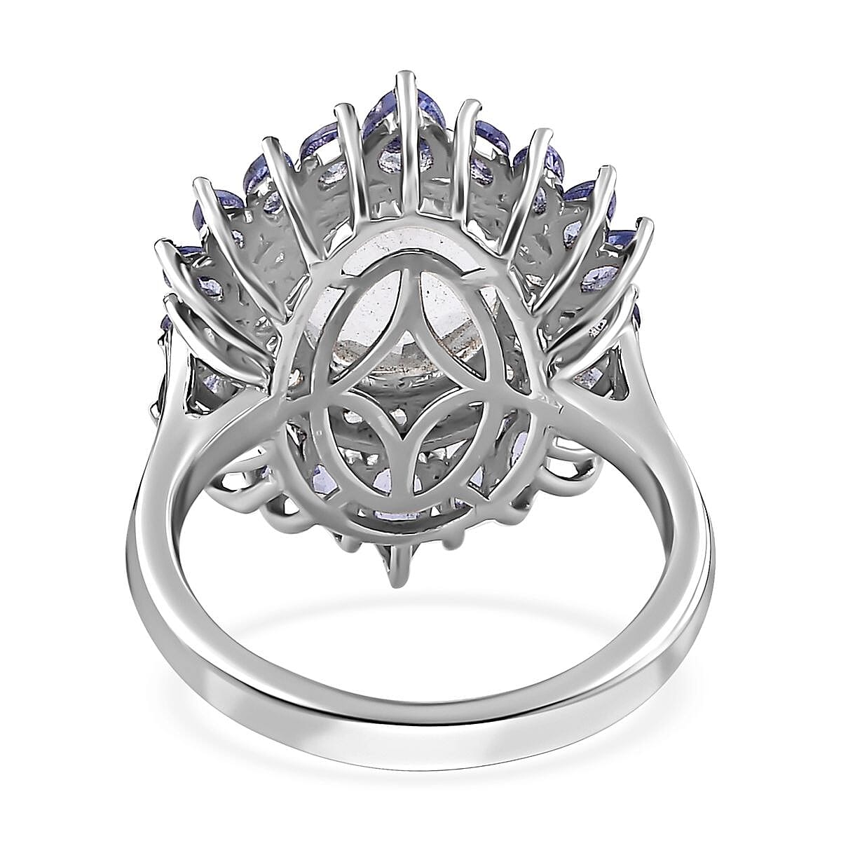 Mexican Hyalite Opal and Multi Gemstone Floral Ring in Platinum Over Sterling Silver (Size 10.0) with Free UV Flash Light 4.90 ctw