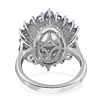 Mexican Hyalite Opal and Multi Gemstone Floral Ring in Platinum Over Sterling Silver (Size 10.0) with Free UV Flash Light 4.90 ctw