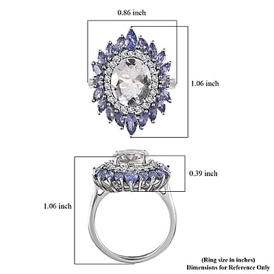 Mexican Hyalite Opal and Multi Gemstone Floral Ring in Platinum Over Sterling Silver (Size 10.0) with Free UV Flash Light 4.90 ctw