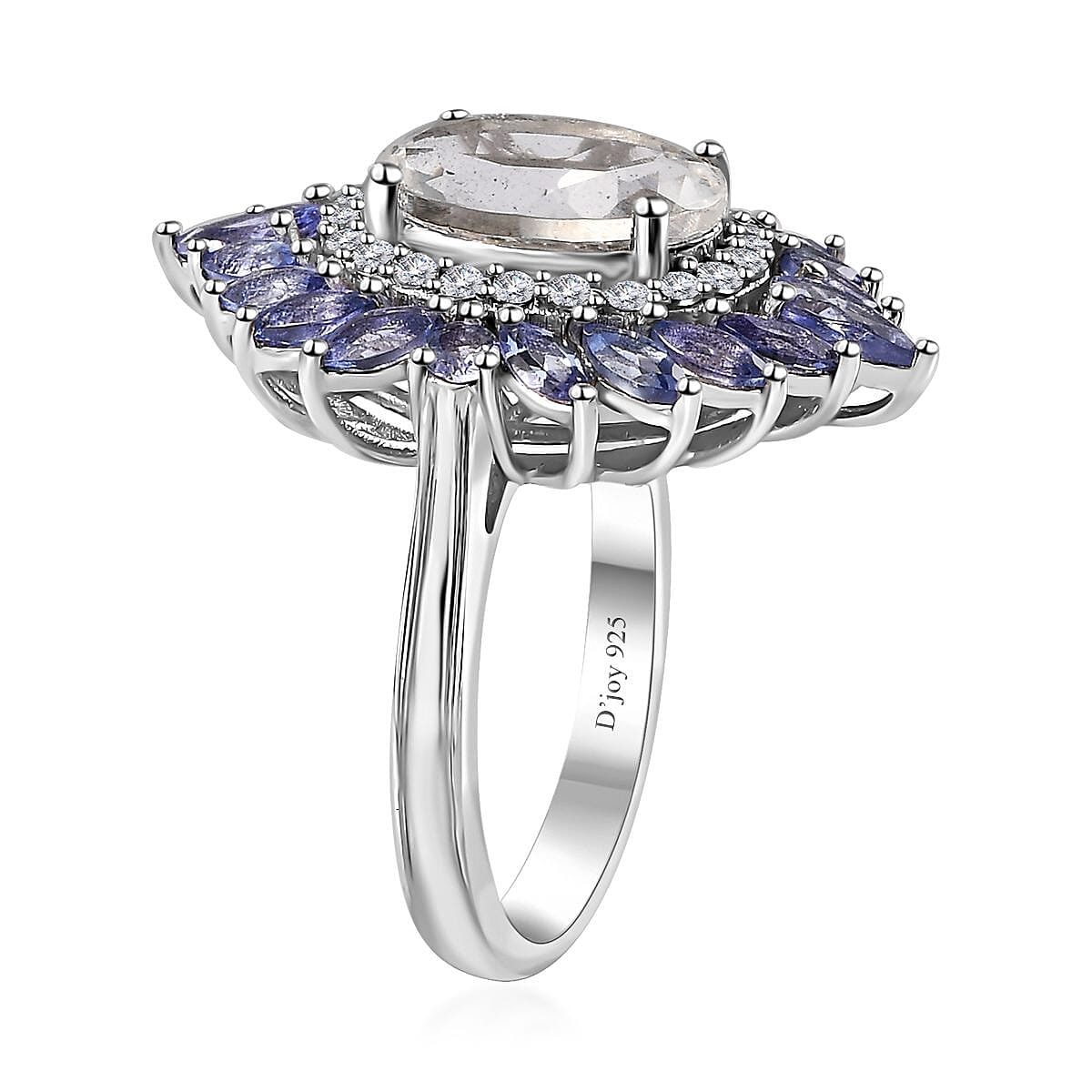 Mexican Hyalite Opal and Multi Gemstone Floral Ring in Platinum Over Sterling Silver (Size 7.0) with Free UV Flash Light 4.90 ctw image number 3