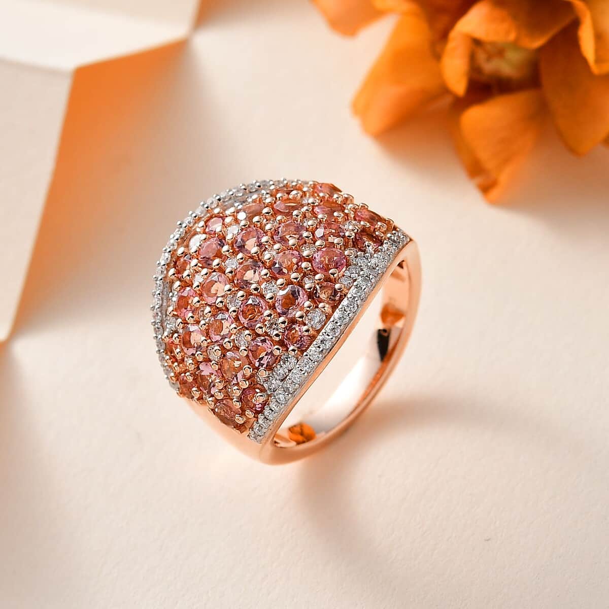 Blush Tourmaline and Moissanite Ring in Vermeil Rose Gold Over Sterling Silver (Size 10.0) 2.85 ctw image number 1
