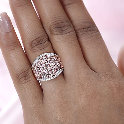 Blush Tourmaline and Moissanite Ring in Vermeil Rose Gold Over Sterling Silver (Size 10.0) 2.85 ctw