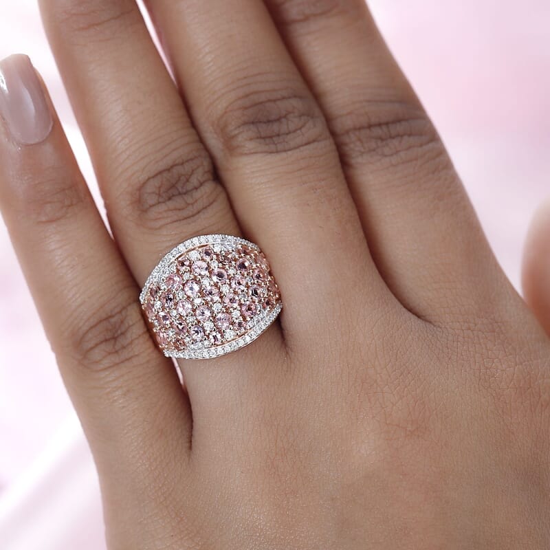 Blush Tourmaline and Moissanite Ring in Vermeil Rose Gold Over Sterling Silver (Size 10.0) 2.85 ctw