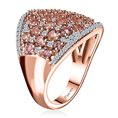 Blush Tourmaline and Moissanite Ring in Vermeil Rose Gold Over Sterling Silver (Size 10.0) 2.85 ctw