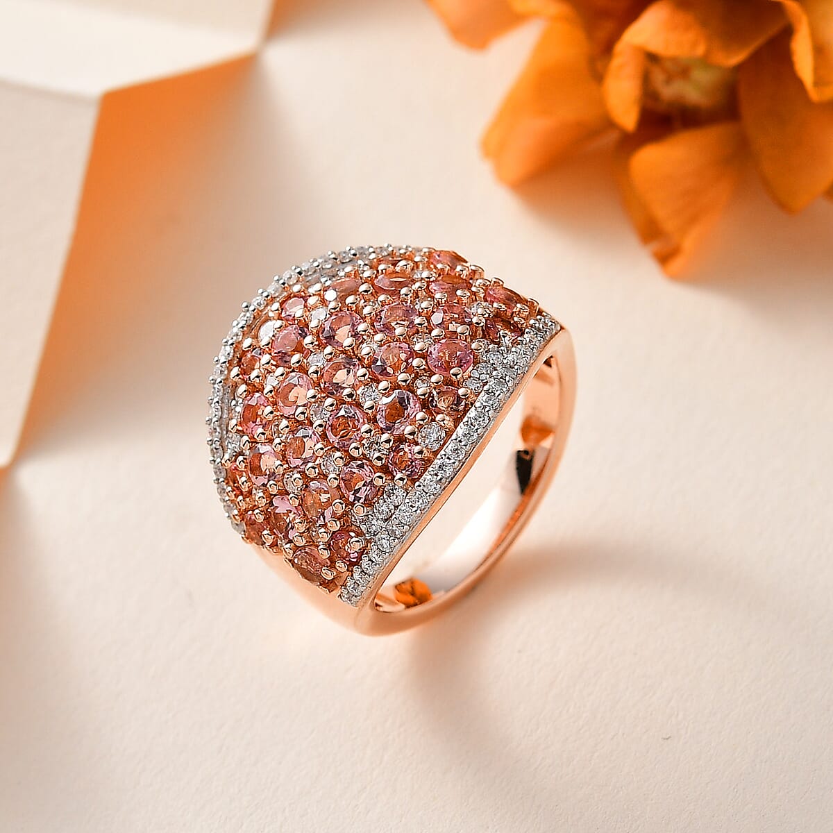 Blush Tourmaline and Moissanite Ring in Vermeil Rose Gold Over Sterling Silver (Size 7.0) 2.85 ctw image number 1