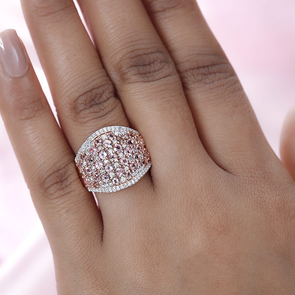 Blush Tourmaline and Moissanite Ring in Vermeil Rose Gold Over Sterling Silver (Size 7.0) 2.85 ctw image number 2