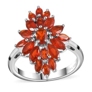 Crimson Fire Opal Elongated Ring in Platinum Over Sterling Silver (Size 10.0) 1.40 ctw