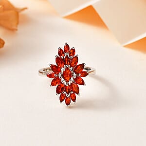 Crimson Fire Opal Elongated Ring in Platinum Over Sterling Silver (Size 10.0) 1.40 ctw