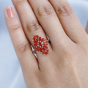 Crimson Fire Opal Elongated Ring in Platinum Over Sterling Silver (Size 10.0) 1.40 ctw