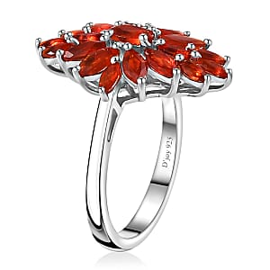 Crimson Fire Opal Elongated Ring in Platinum Over Sterling Silver (Size 10.0) 1.40 ctw