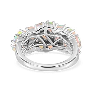 Ethiopian Welo Opal and White Zircon 2.41 ctw Cluster Ring in Rhodium Over Sterling Silver (Size 11.5)