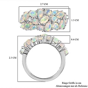Ethiopian Welo Opal and White Zircon 2.41 ctw Cluster Ring in Rhodium Over Sterling Silver (Size 11.5)