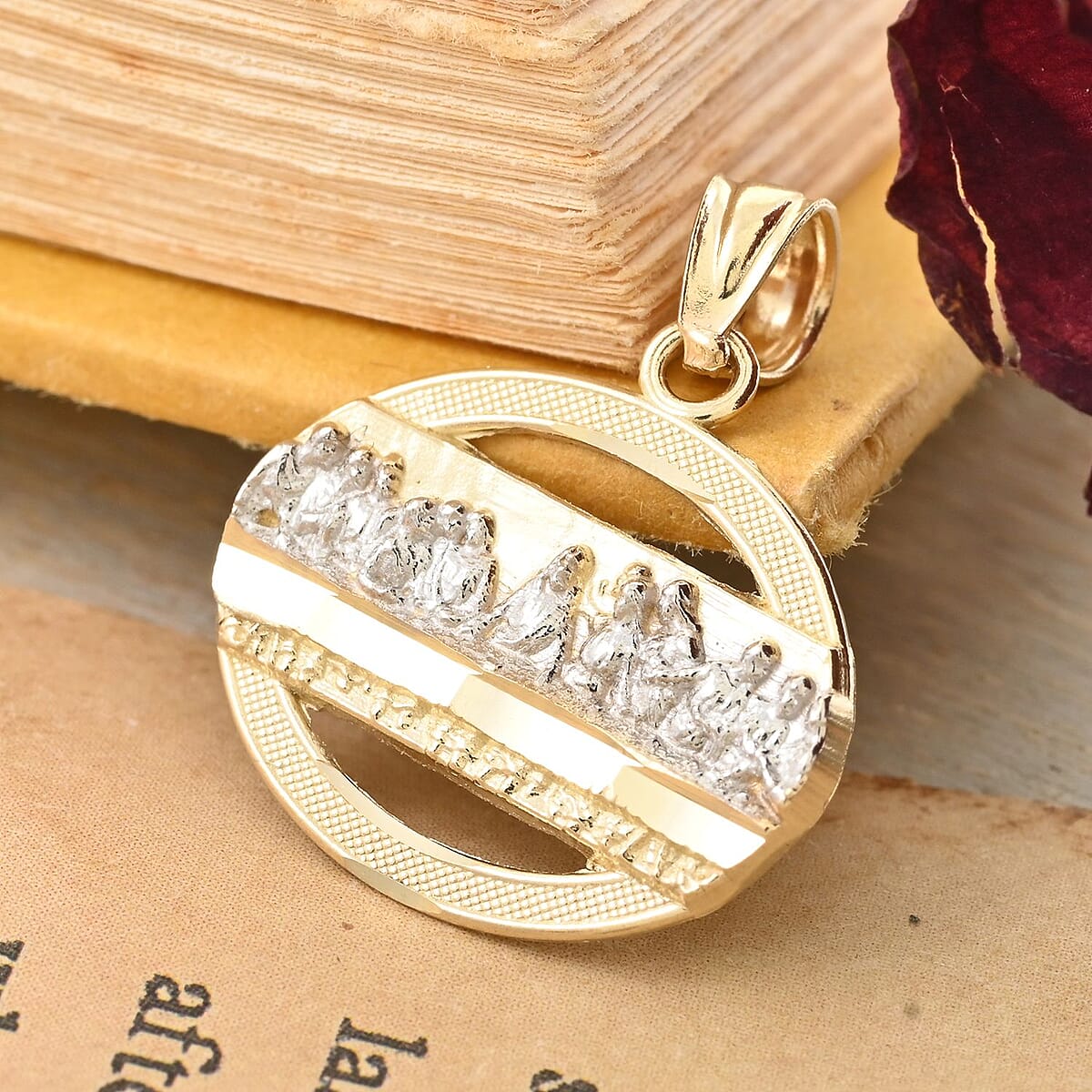 Made in America 10K Yellow and White Gold Last Supper Pendant without Chain 0.90 Grams image number 1