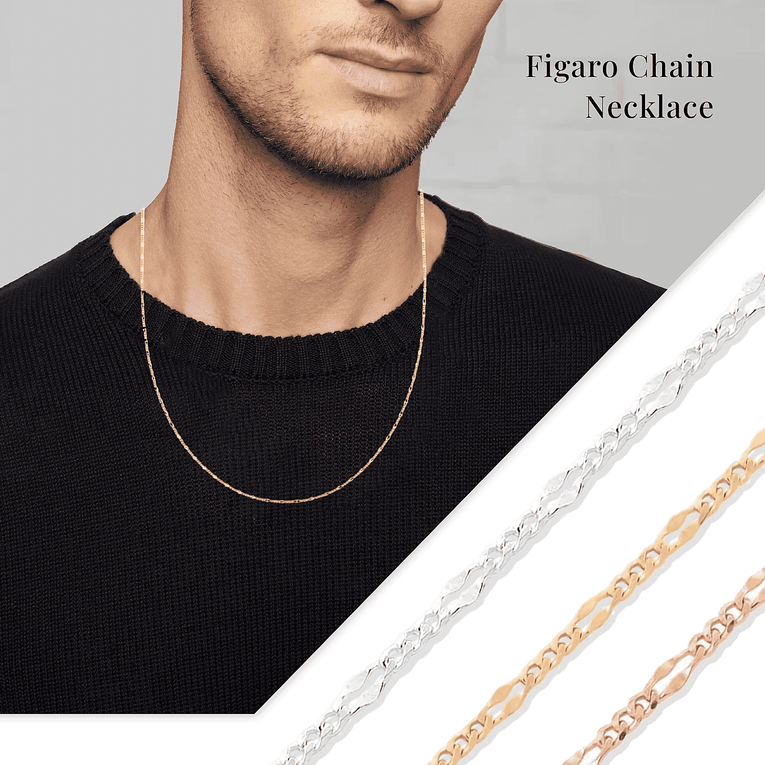 Adjustable Figaro Chain Necklace in Sterling Silver 24 Inches 2.90 Grams