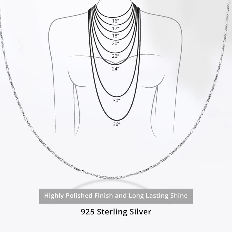 Adjustable Figaro Chain Necklace in Sterling Silver 24 Inches 2.90 Grams