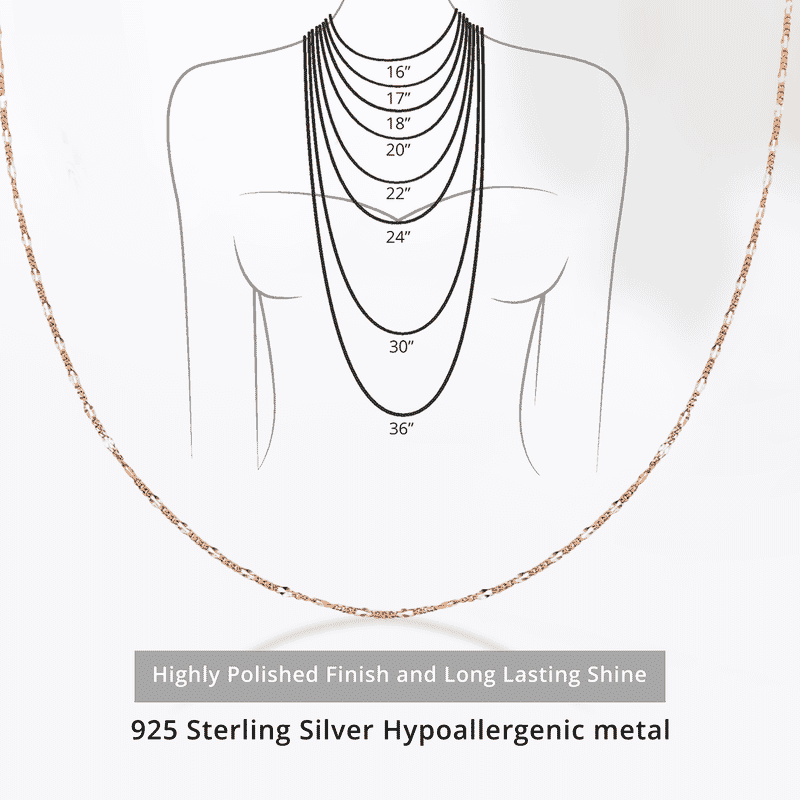 Adjustable Figaro Chain Necklace in Sterling Silver 24 Inches 2.90 Grams