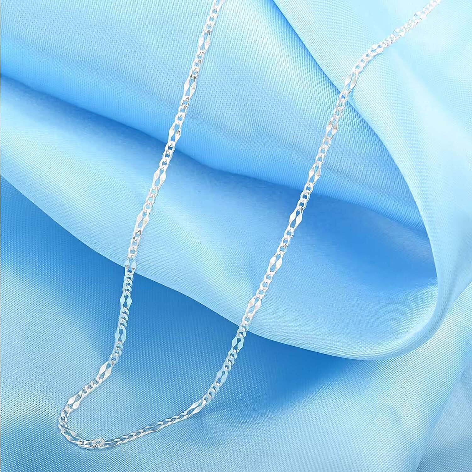 Adjustable Figaro Chain Necklace in Sterling Silver 24 Inches 2.90 Grams