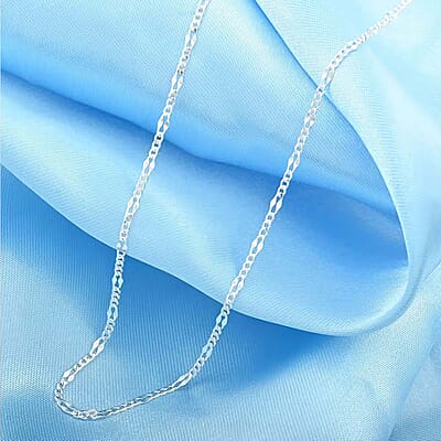 Adjustable Figaro Chain Necklace in Sterling Silver 24 Inches 2.90 Grams