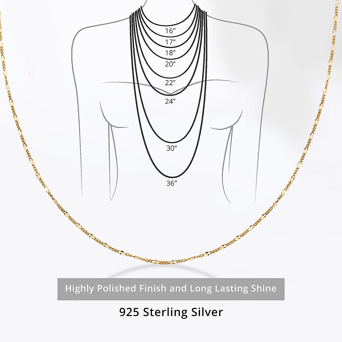 Adjustable Figaro Chain Necklace in 14K Yellow Gold Over Sterling Silver 24 Inches 2.90 Grams image number 4