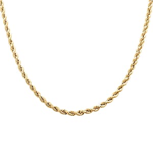Italian 14K Yellow Gold Over Sterling Silver Rope Chain Necklace 22 Inches 7.5 Grams
