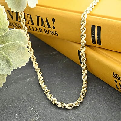 Italian 14K Yellow Gold Over Sterling Silver Rope Chain Necklace 22 Inches 7.5 Grams