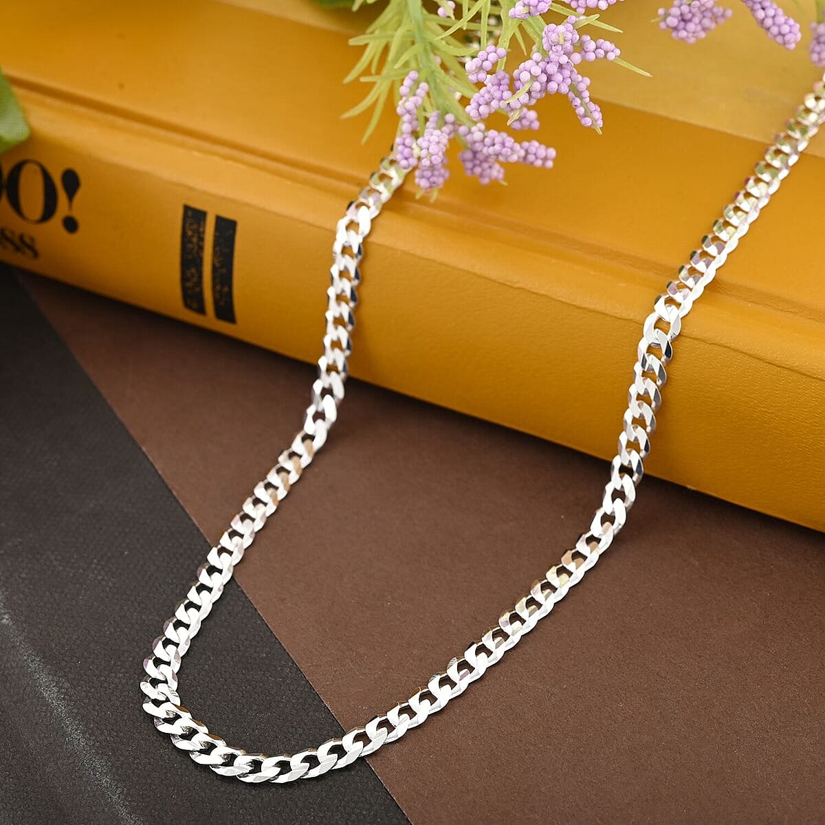 Italian Sterling Silver Flat Curb Chain Necklace 22 Inches 9.90 Grams image number 1