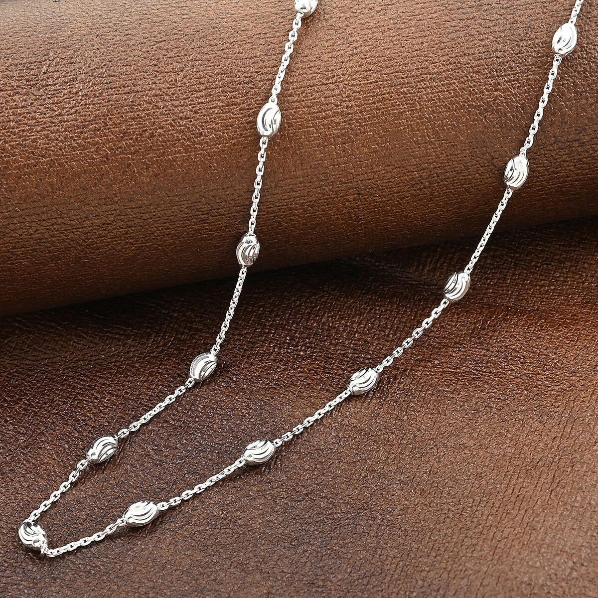 Italian Sterling Silver 3mm Station Oval Moon Chain Necklace 24 Inches 5.40 Grams image number 1