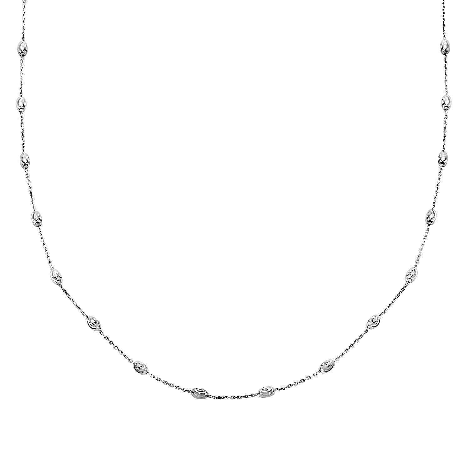 Italian Rhodium Over Sterling Silver 3mm Station Oval Moon Chain Necklace 24 Inches 5.40 Grams