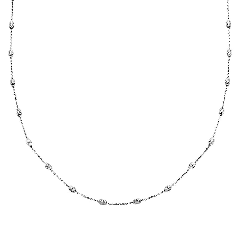 Italian Rhodium Over Sterling Silver 3mm Station Oval Moon Chain Necklace 24 Inches 5.40 Grams