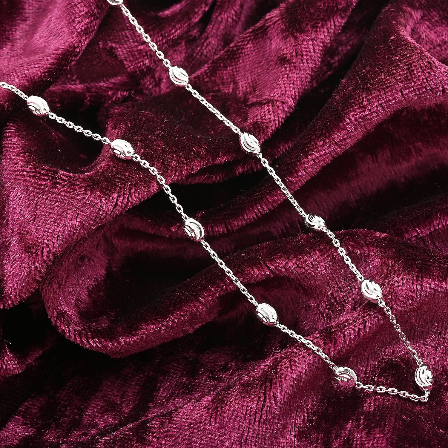Italian Rhodium Over Sterling Silver 3mm Station Oval Moon Chain Necklace 24 Inches 5.40 Grams