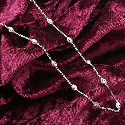 Italian Rhodium Over Sterling Silver 3mm Station Oval Moon Chain Necklace 24 Inches 5.40 Grams