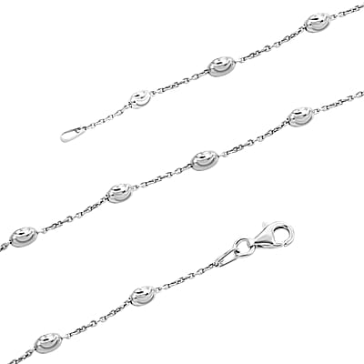 Italian Rhodium Over Sterling Silver 3mm Station Oval Moon Chain Necklace 24 Inches 5.40 Grams