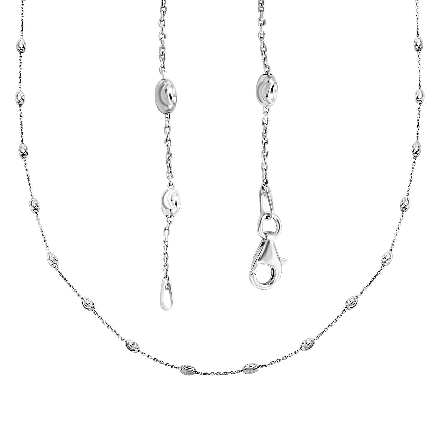 Italian Rhodium Over Sterling Silver 3mm Station Oval Moon Chain Necklace 24 Inches 5.40 Grams