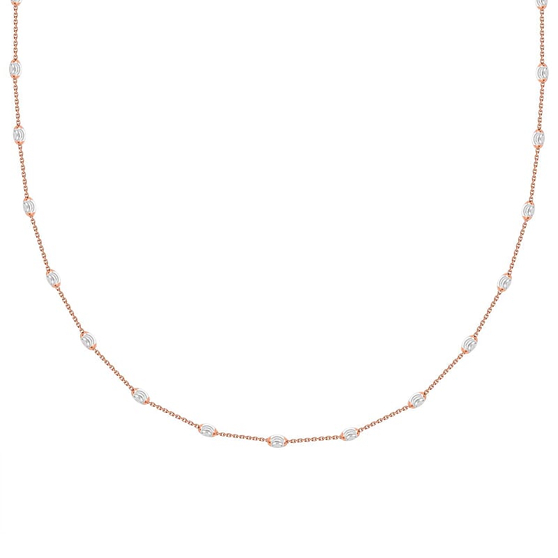 Italian 14K RG Over and Sterling Silver 3mm Station Oval Moon Chain Necklace 24 Inches 5.40 Grams