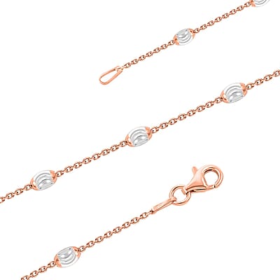Italian 14K RG Over and Sterling Silver 3mm Station Oval Moon Chain Necklace 24 Inches 5.40 Grams