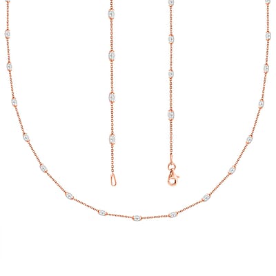 Italian 14K RG Over and Sterling Silver 3mm Station Oval Moon Chain Necklace 24 Inches 5.40 Grams