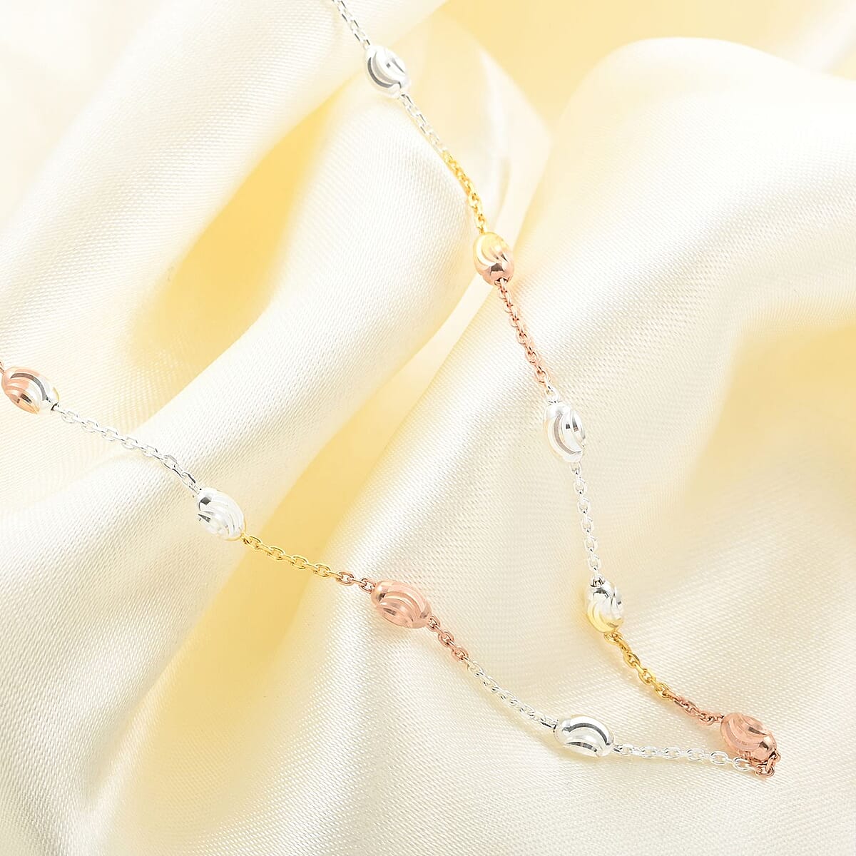 Italian Tri-Color Sterling Silver 3mm Station Oval Moon Chain Necklace 24 Inches 5.40 Grams image number 1