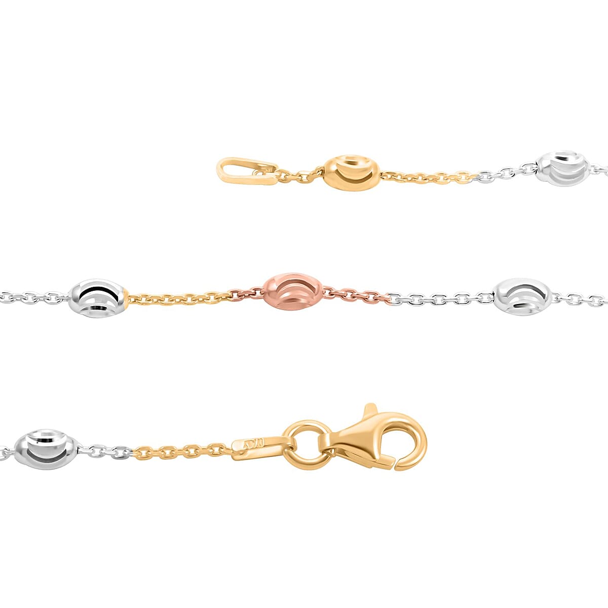 Italian Tri-Color Sterling Silver 3mm Station Oval Moon Chain Necklace 24 Inches 5.40 Grams image number 2