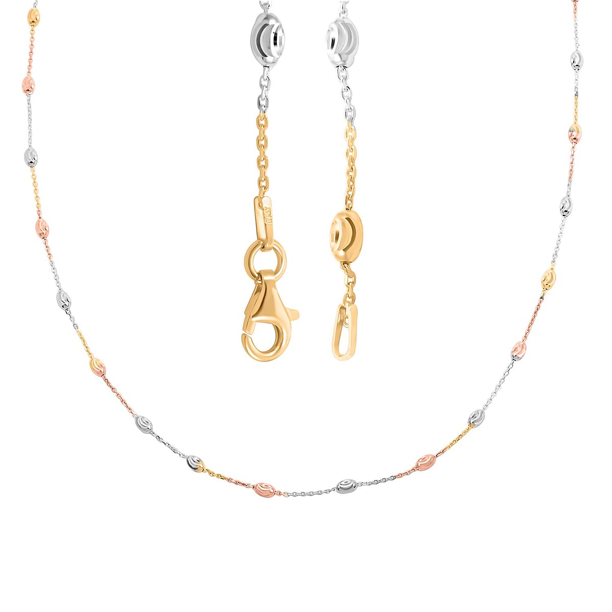 Italian Tri-Color Sterling Silver 3mm Station Oval Moon Chain Necklace 24 Inches 5.40 Grams image number 3