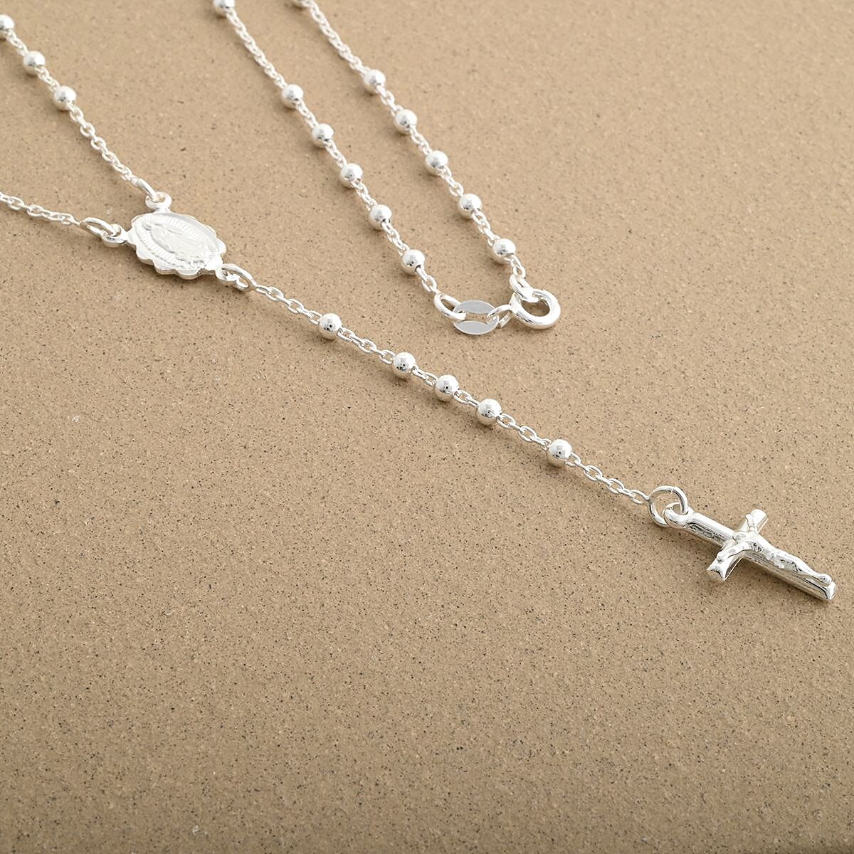 Italian 3mm Rosary Necklace in Sterling Silver 24 Inches 8.10 Grams image number 1